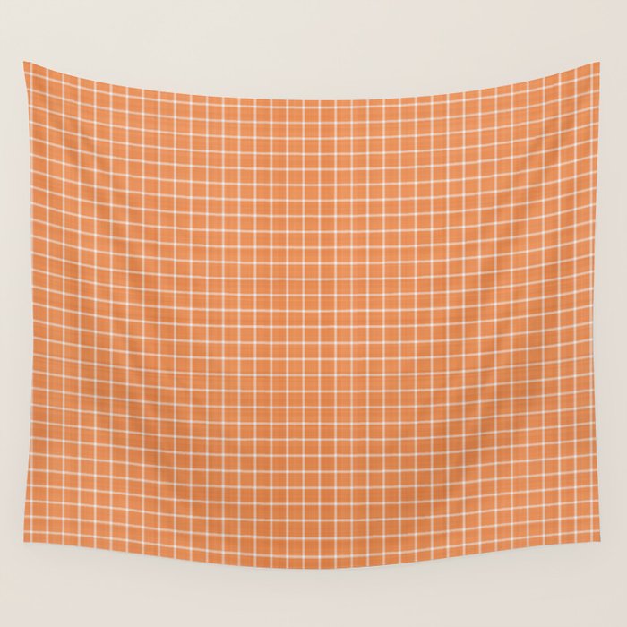 Rustic Linen Checks Gingham Pattern With A Vintage Linen Vibe Warm Orange Wall Tapestry Gallery Image 4