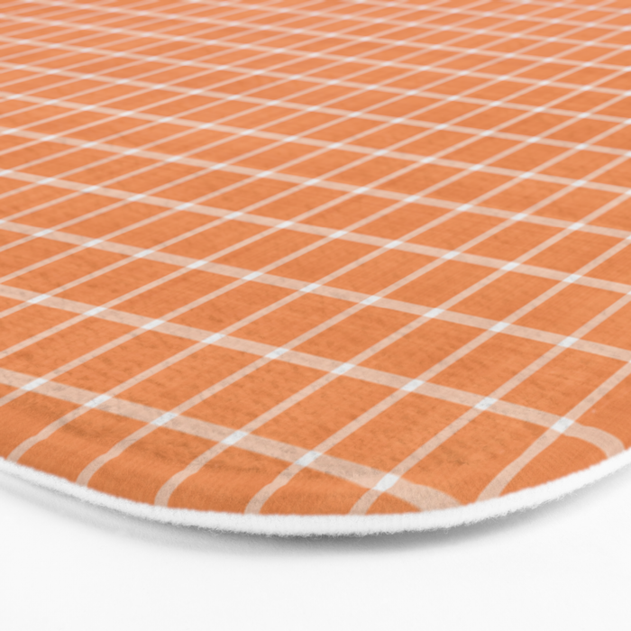 Rustic Linen Checks Gingham Pattern With A Vintage Linen Vibe Warm Orange Bath Mat Gallery Image 3