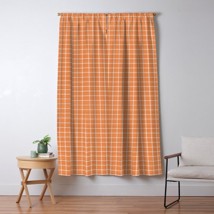 Rustic Linen Checks Gingham Pattern With A Vintage Linen Vibe Warm Orange Window Curtain Gallery Image 5