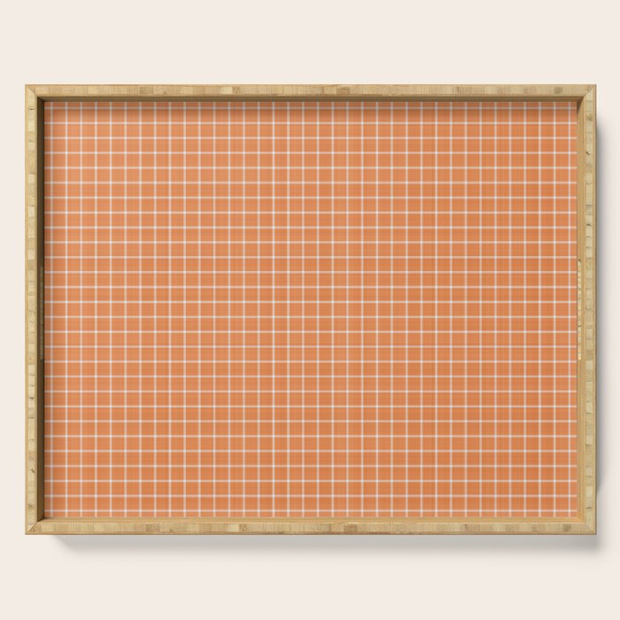 Rustic Linen Checks Gingham Pattern With A Vintage Linen Vibe Warm Orange Serving Tray Gallery Image 1