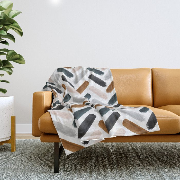 Painted herringbone - neutrals Throw Blanket Gallery Image 1