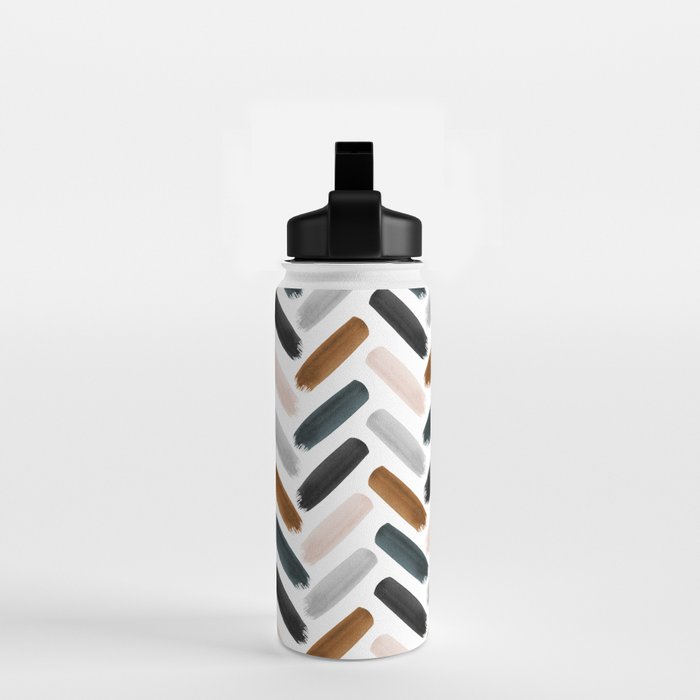 Painted herringbone - neutrals Water Bottle Gallery Image 2