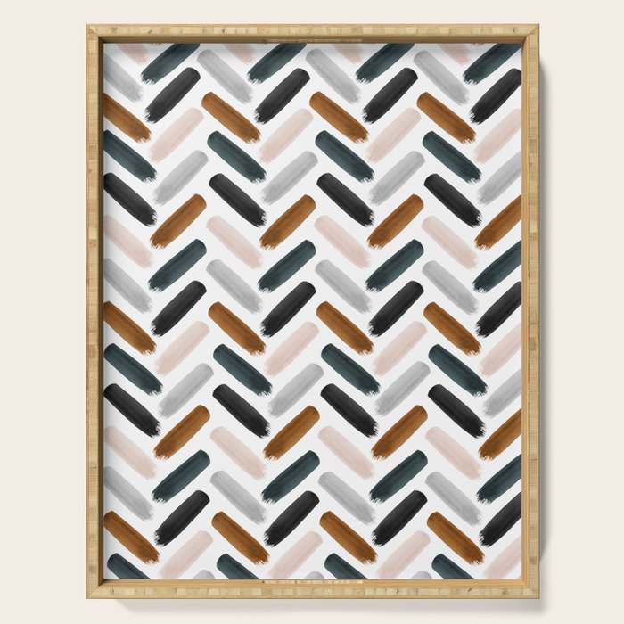Painted herringbone - neutrals Serving Tray Gallery Image 1