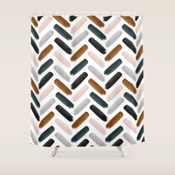 Painted herringbone - neutrals Shower Curtain Gallery Image 1
