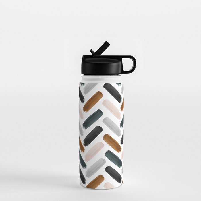 Painted herringbone - neutrals Water Bottle Gallery Image 1
