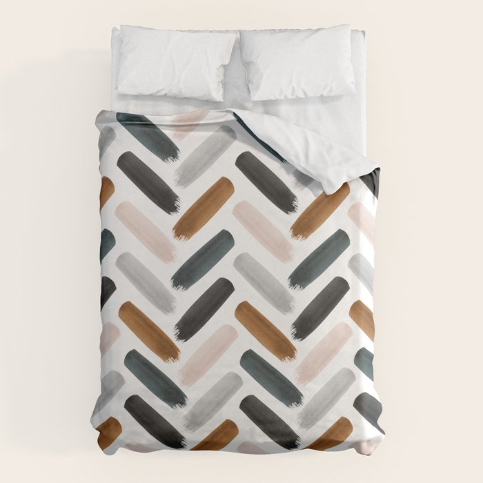 Painted herringbone - neutrals Duvet Cover Gallery Image 1