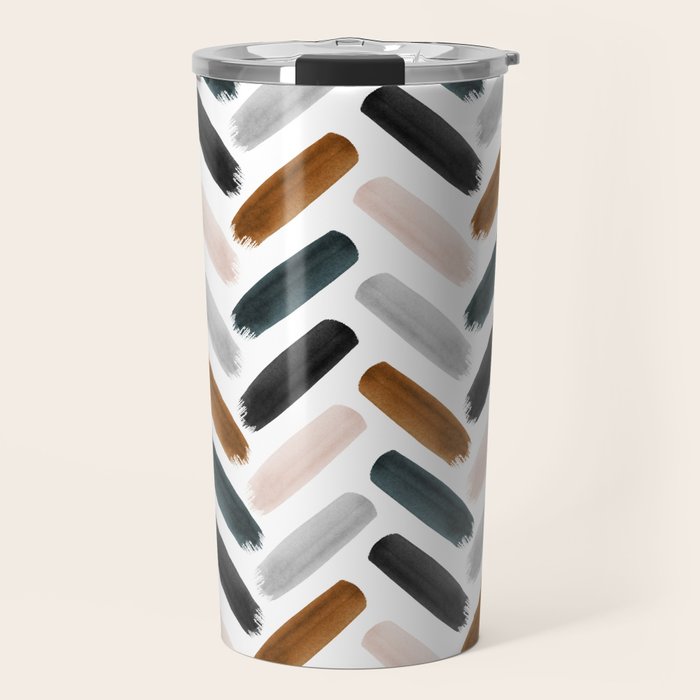Painted herringbone - neutrals Travel Mug Gallery Image 1