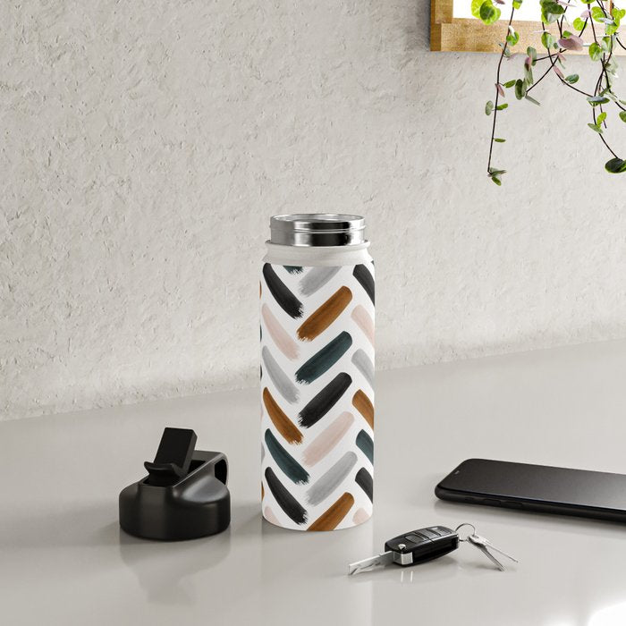 Painted herringbone - neutrals Water Bottle Gallery Image 4
