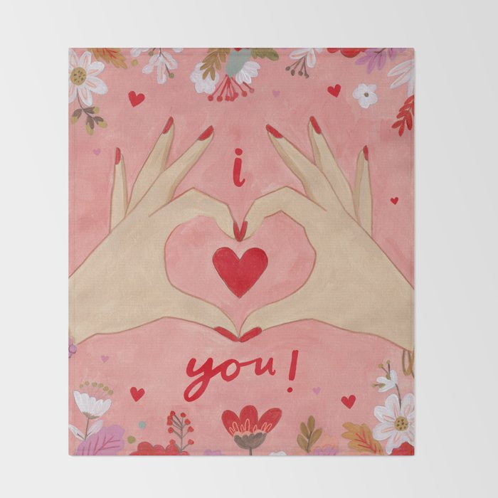 Women hands making love sign Throw Blanket Gallery Image 2