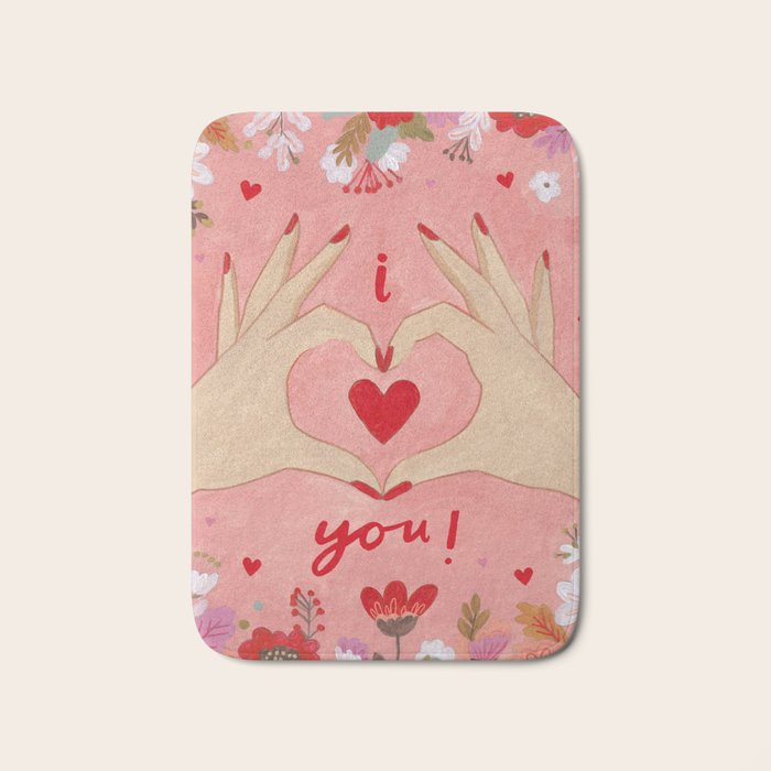 Women hands making love sign Bath Mat Gallery Image 1