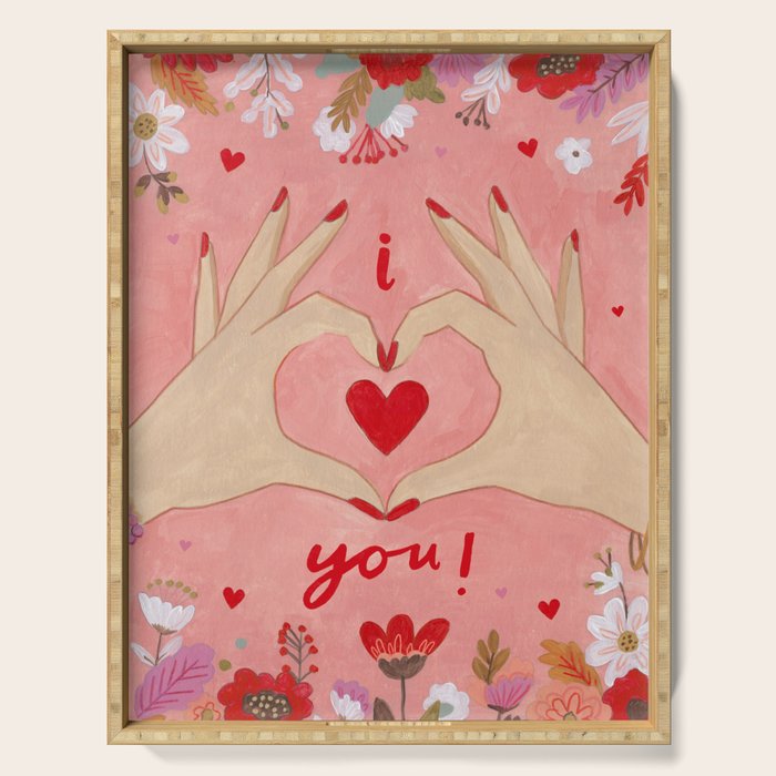 Women hands making love sign Serving Tray Gallery Image 1