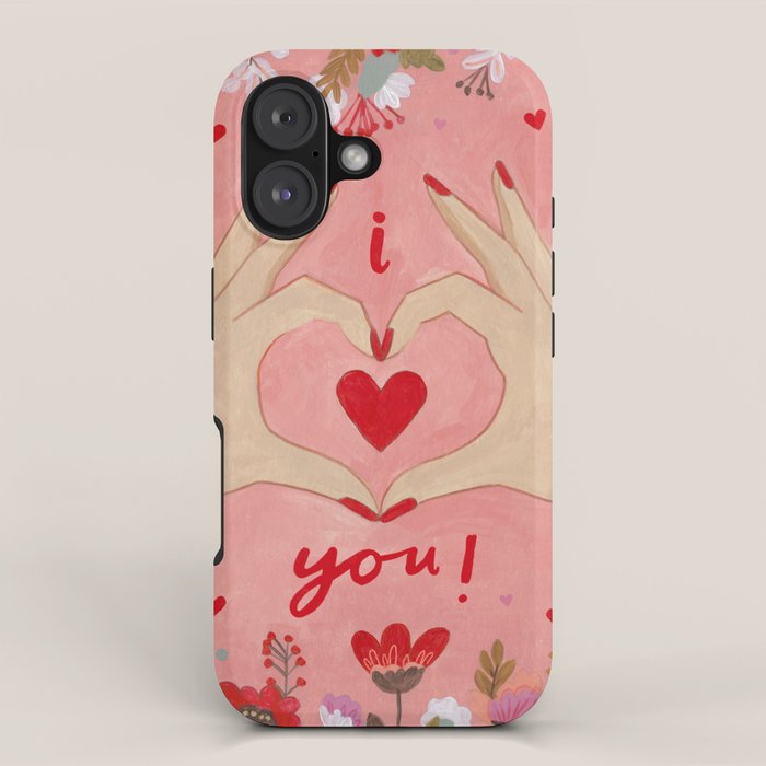 Women hands making love sign iPhone Case Gallery Image 1