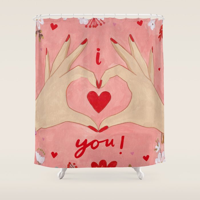 Women hands making love sign Shower Curtain Gallery Image 1