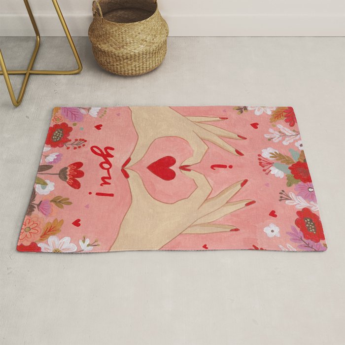 Women hands making love sign Rug Gallery Image 1