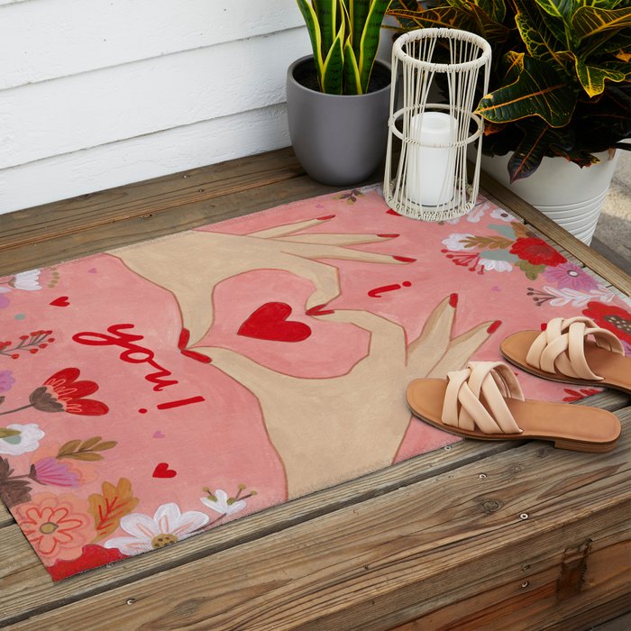 Women hands making love sign Outdoor Rug Gallery Image 2