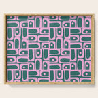 Mid Century Modern Piquet Abstract Multi Geometric Pattern in Teal Green and Pink Serving Tray Gallery Image 1