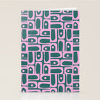 Mid Century Modern Piquet Abstract Multi Geometric Pattern in Teal Green and Pink Stationery Card Gallery Image 2