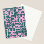 Mid Century Modern Piquet Abstract Multi Geometric Pattern in Teal Green and Pink Stationery Card Gallery Image 2