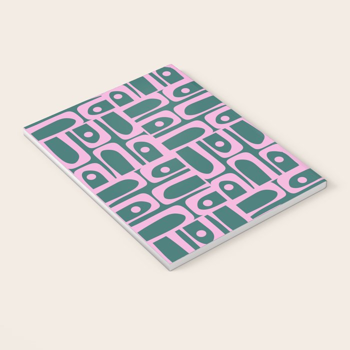 Mid Century Modern Piquet Abstract Multi Geometric Pattern in Teal Green and Pink Notebook Gallery Image 3