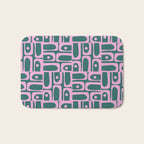Mid Century Modern Piquet Abstract Multi Geometric Pattern in Teal Green and Pink Bath Mat Gallery Image 1