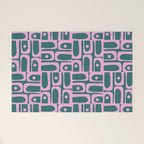 Mid Century Modern Piquet Abstract Multi Geometric Pattern in Teal Green and Pink Welcome Mat Gallery Image 1