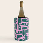 Mid Century Modern Piquet Abstract Multi Geometric Pattern in Teal Green and Pink Wine Chiller Gallery Image 3