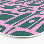 Mid Century Modern Piquet Abstract Multi Geometric Pattern in Teal Green and Pink Bath Mat Gallery Image 3