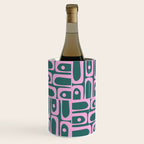 Mid Century Modern Piquet Abstract Multi Geometric Pattern in Teal Green and Pink Wine Chiller Gallery Image 1