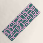 Mid Century Modern Piquet Abstract Multi Geometric Pattern in Teal Green and Pink Yoga Mat Gallery Image 1