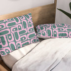 Mid Century Modern Piquet Abstract Multi Geometric Pattern in Teal Green and Pink Pillow Sham Gallery Image 2