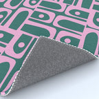 Mid Century Modern Piquet Abstract Multi Geometric Pattern in Teal Green and Pink Rug Gallery Image 4