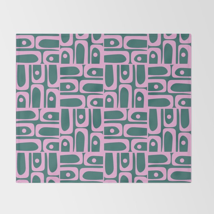 Mid Century Modern Piquet Abstract Multi Geometric Pattern in Teal Green and Pink Throw Blanket Gallery Image 2