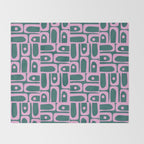 Mid Century Modern Piquet Abstract Multi Geometric Pattern in Teal Green and Pink Throw Blanket Gallery Image 2