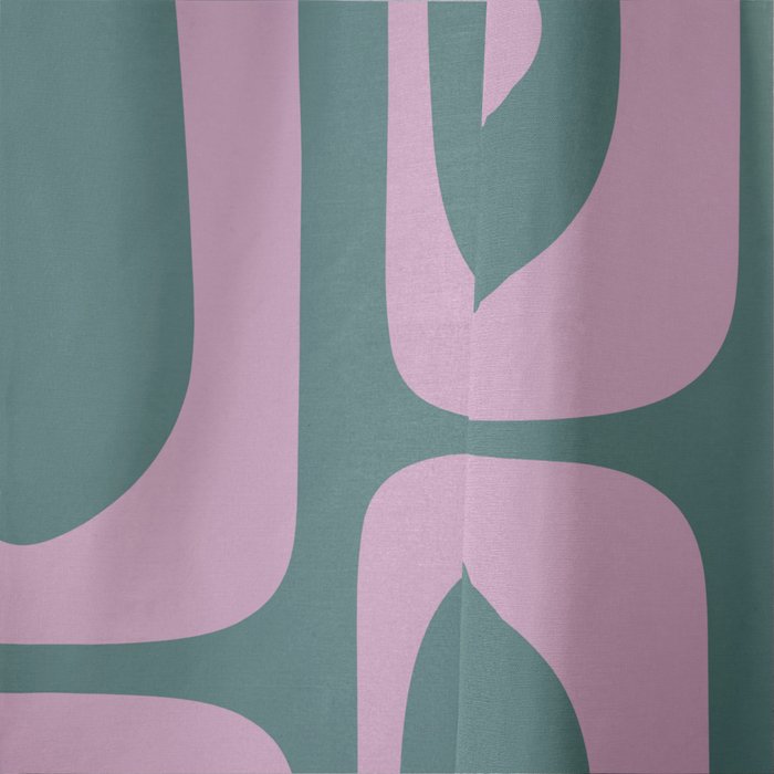 Mid Century Modern Piquet Abstract Multi Geometric Pattern in Teal Green and Pink Window Curtain Gallery Image 4