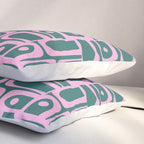 Mid Century Modern Piquet Abstract Multi Geometric Pattern in Teal Green and Pink Pillow Sham Gallery Image 3