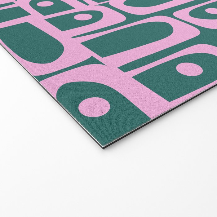 Mid Century Modern Piquet Abstract Multi Geometric Pattern in Teal Green and Pink Welcome Mat Gallery Image 2
