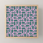 Mid Century Modern Piquet Abstract Multi Geometric Pattern in Teal Green and Pink Mini Art Print Gallery Image 1