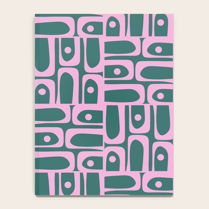 Mid Century Modern Piquet Abstract Multi Geometric Pattern in Teal Green and Pink Notebook Gallery Image 4