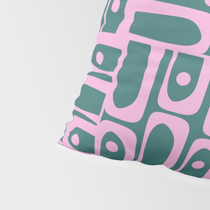 Mid Century Modern Piquet Abstract Multi Geometric Pattern in Teal Green and Pink Pillow Sham Gallery Image 4