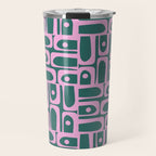 Mid Century Modern Piquet Abstract Multi Geometric Pattern in Teal Green and Pink Travel Mug Gallery Image 1