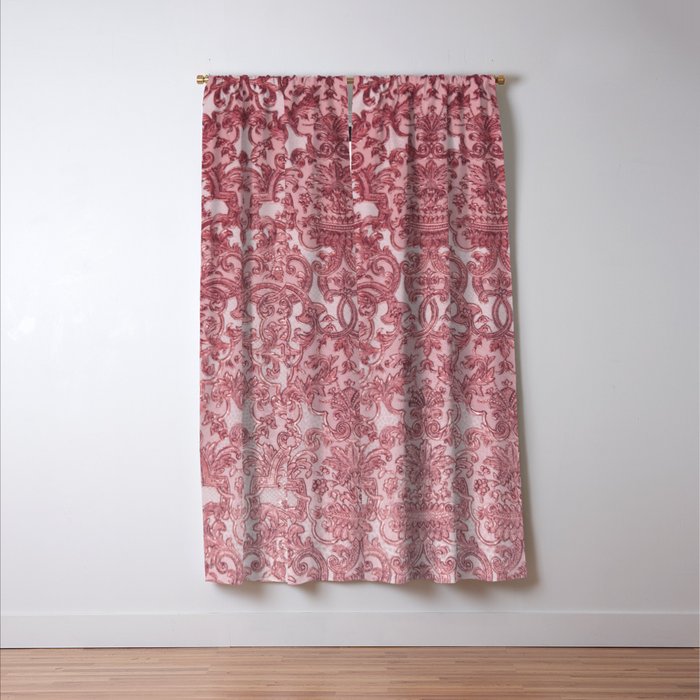 Elegant chic pink burgundy grunge floral damask Window Curtain Gallery Image 3
