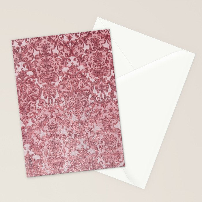 Elegant chic pink burgundy grunge floral damask Stationery Card Gallery Image 2