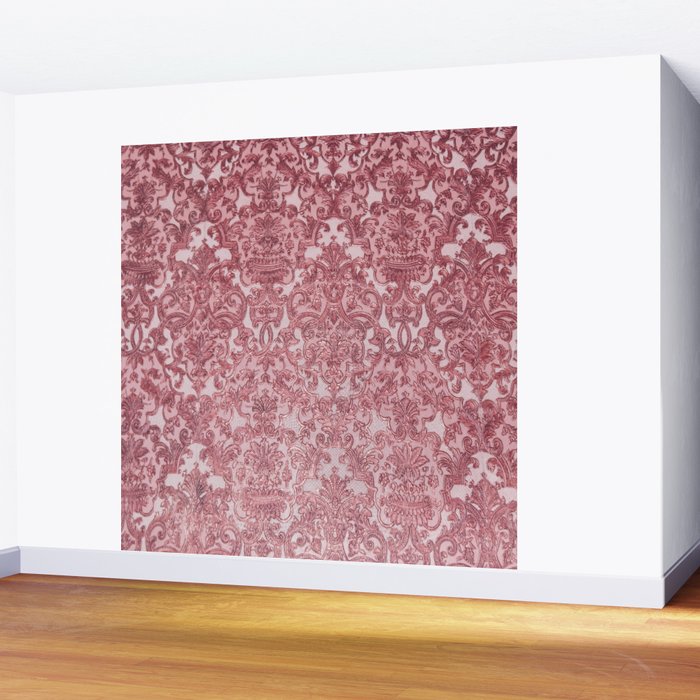 Elegant chic pink burgundy grunge floral damask Wall Mural Gallery Image 2