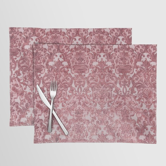 Elegant chic pink burgundy grunge floral damask Placemat Gallery Image 1