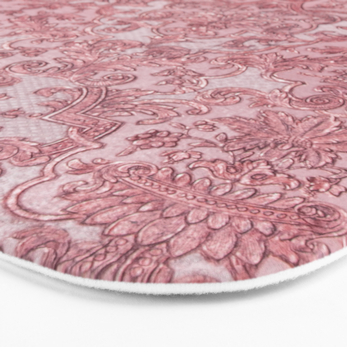 Elegant chic pink burgundy grunge floral damask Bath Mat Gallery Image 3
