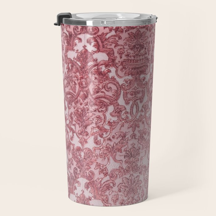 Elegant chic pink burgundy grunge floral damask Travel Mug Gallery Image 3