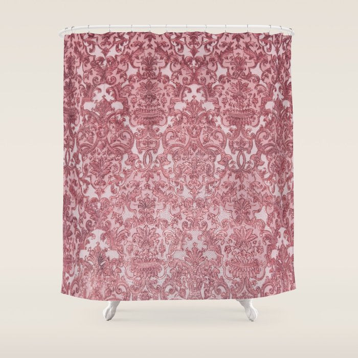 Elegant chic pink burgundy grunge floral damask Shower Curtain Gallery Image 1