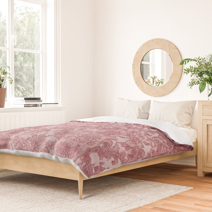 Elegant chic pink burgundy grunge floral damask Duvet Cover Gallery Image 2