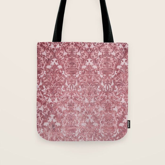 Elegant chic pink burgundy grunge floral damask Tote Bag Gallery Image 1
