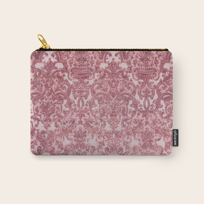 Elegant chic pink burgundy grunge floral damask Carry All Pouch Gallery Image 1